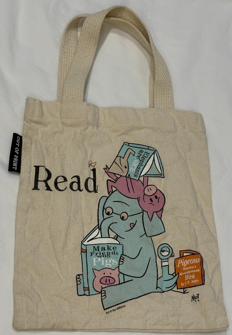 Out of Print Mo Willems Elephant Piggie Canvas Tote Bag Librarian Book Lover